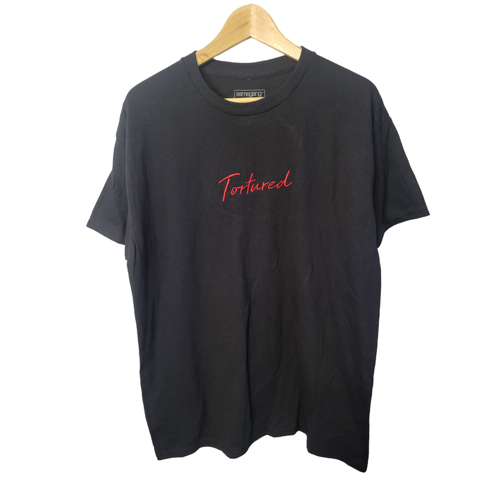 Samegang Black Basic Tee Cotton Short Sleeve Minimalist Men's T-shirt Size L